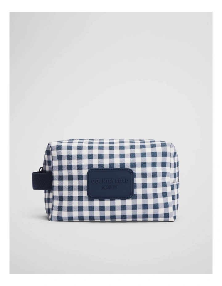 Gingham Wash Bag in Navy image 1