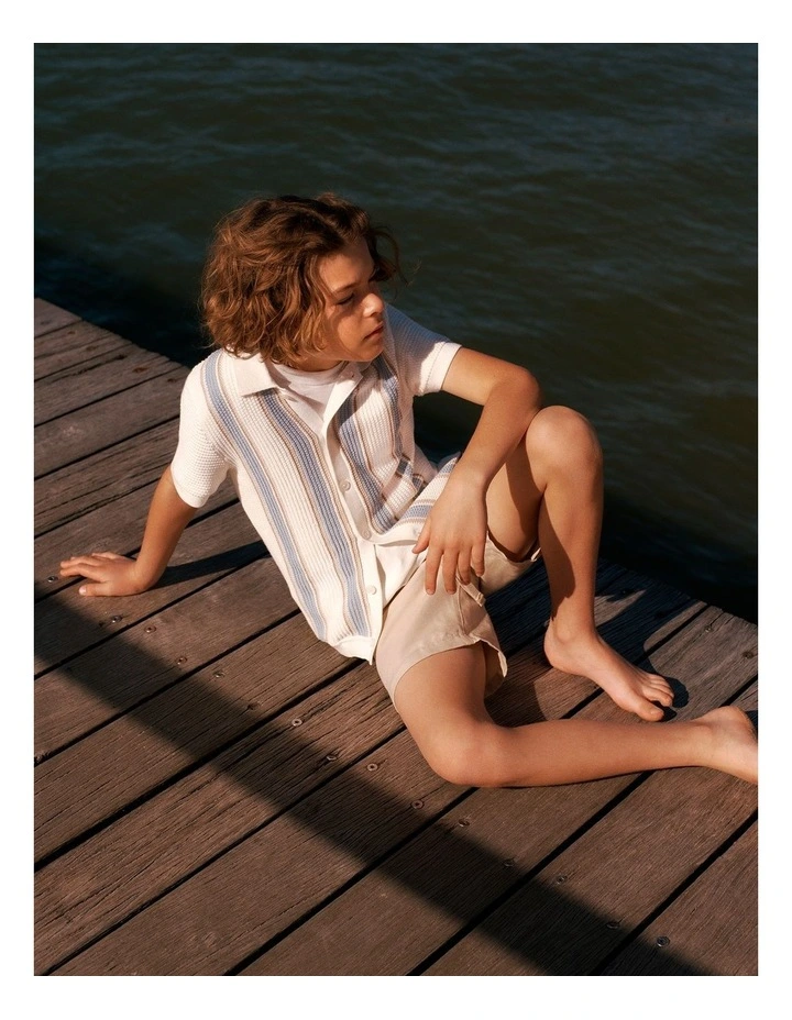 Organically Grown Cotton Knitted Shirt in Ice Blue Stripe image 2