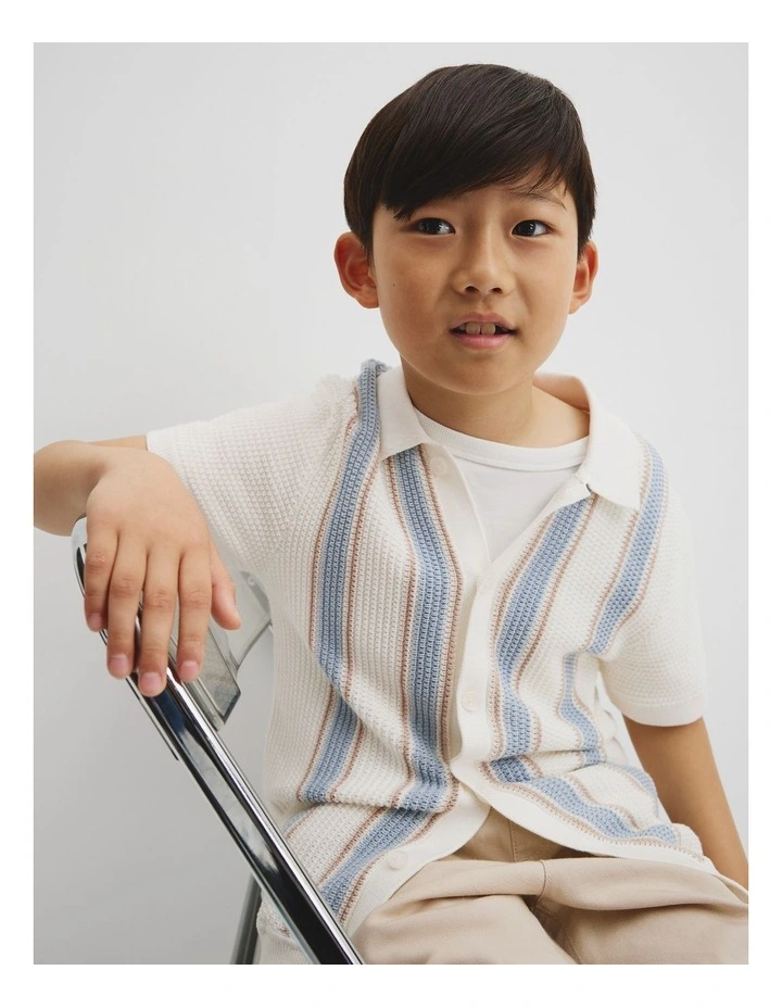 Organically Grown Cotton Knitted Shirt in Ice Blue Stripe image 3