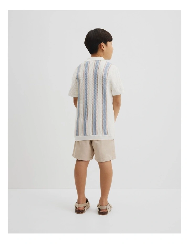Organically Grown Cotton Knitted Shirt in Ice Blue Stripe image 4