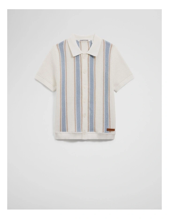 Organically Grown Cotton Knitted Shirt in Ice Blue Stripe image 5