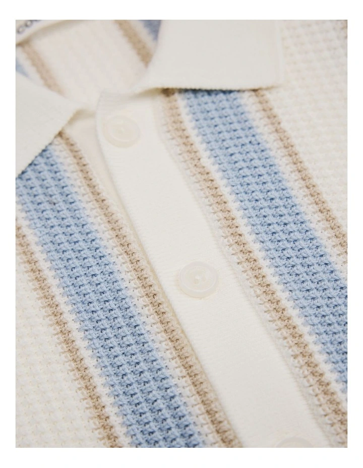 Organically Grown Cotton Knitted Shirt in Ice Blue Stripe image 6