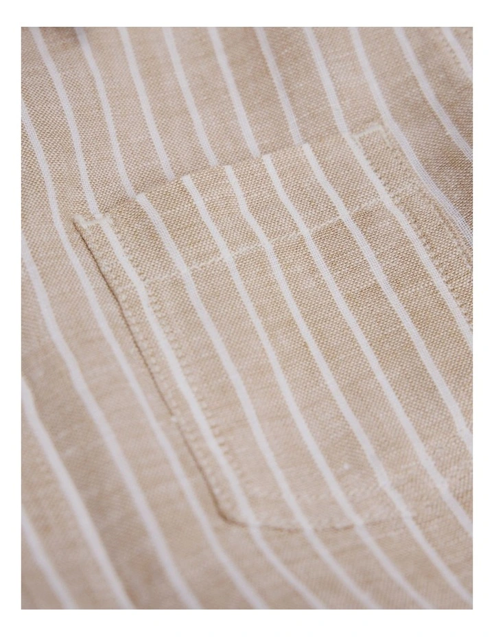 Organically Grown Linen Long Sleeve Linen Shirt in Latte Stripe image 2