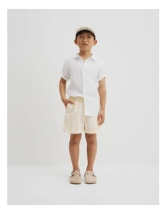Organically Grown Cotton Blend Stripe Pull-on Short in Lemon