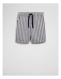 Cotton Linen Short in Navy Stripe