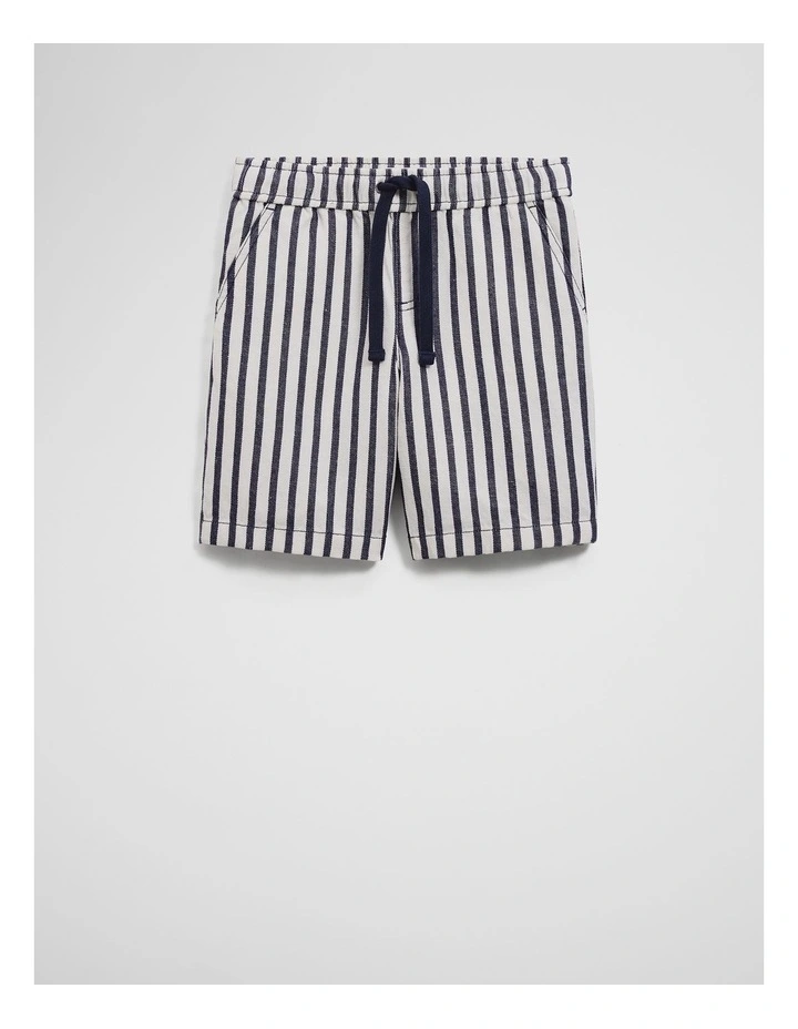 Cotton Linen Short in Navy Stripe image 1