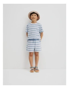 Organically Grown Cotton Terry Short in Ice Blue Stripe