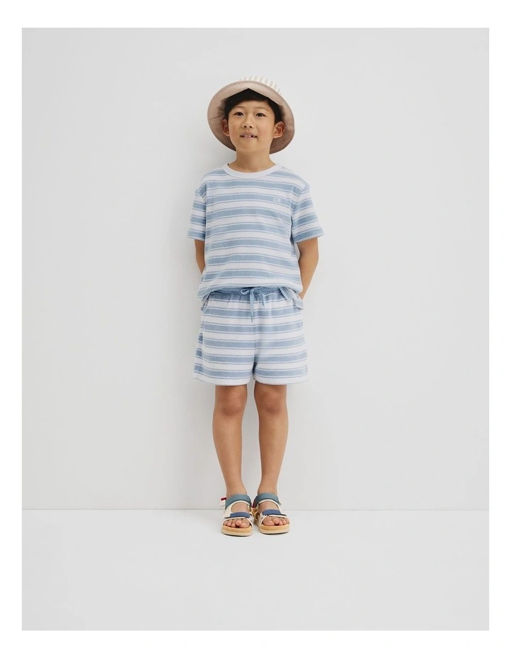Organically Grown Cotton Terry Short in Ice Blue Stripe image 1