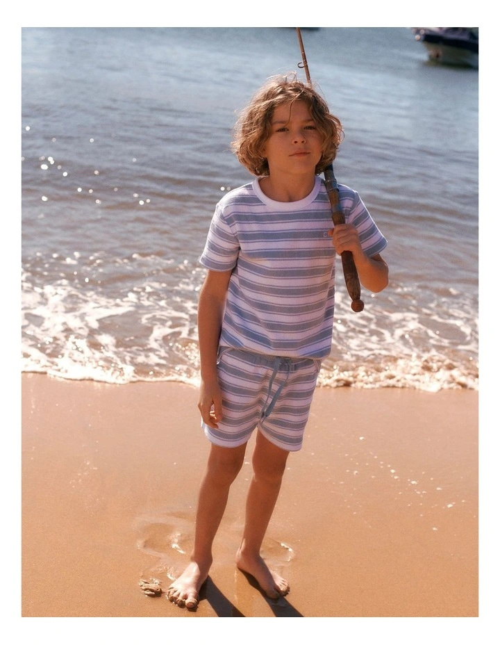 Organically Grown Cotton Terry Short in Ice Blue Stripe image 2