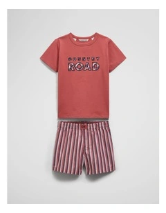 Australian Cotton Stripe Boxer Pyjama Set in Faded Red