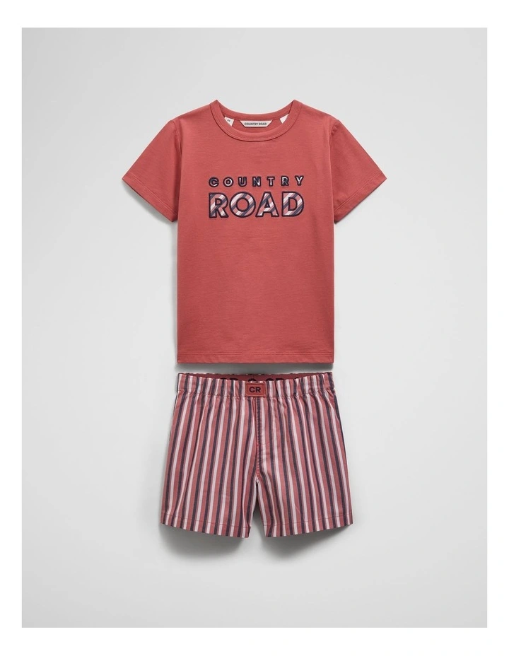 Australian Cotton Stripe Boxer Pyjama Set in Faded Red image 1
