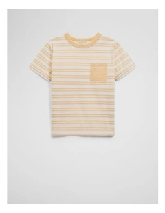 Organically Grown Cotton Country Road Pocket T-shirt in Pale Yellow Stripe