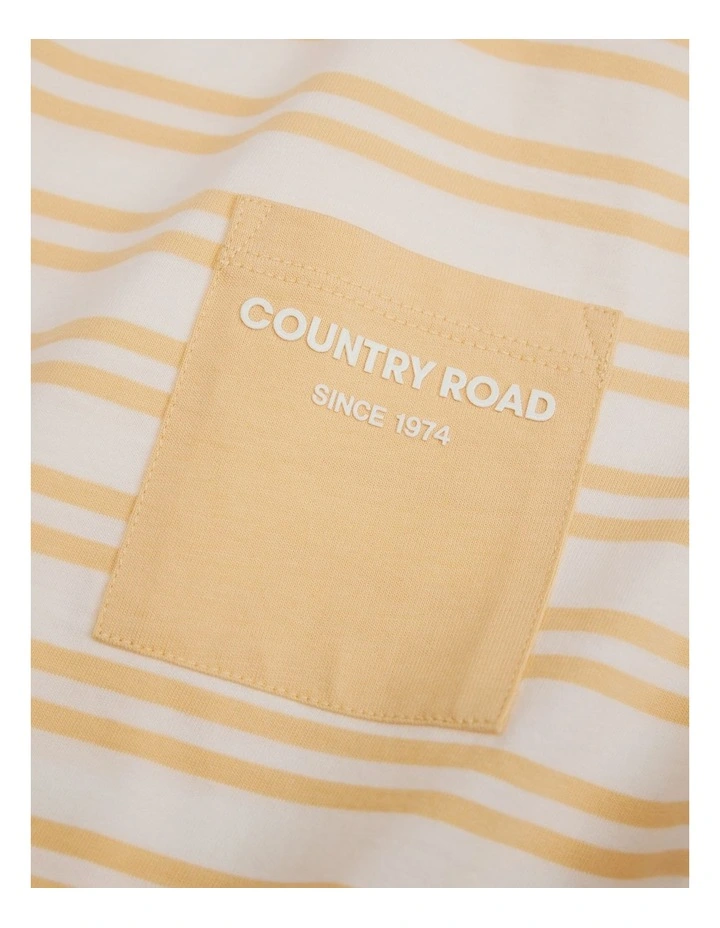 Organically Grown Cotton Country Road Pocket T-shirt in Pale Yellow Stripe image 3