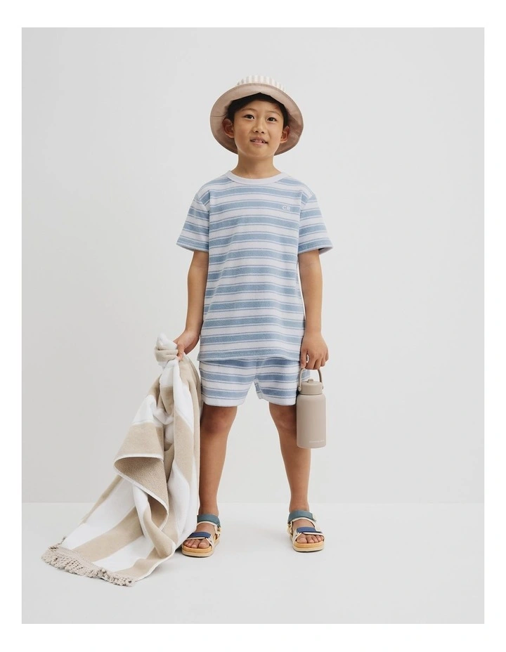 Organically Grown Cotton Relaxed Terry T-shirt in Ice Blue Stripe image 1