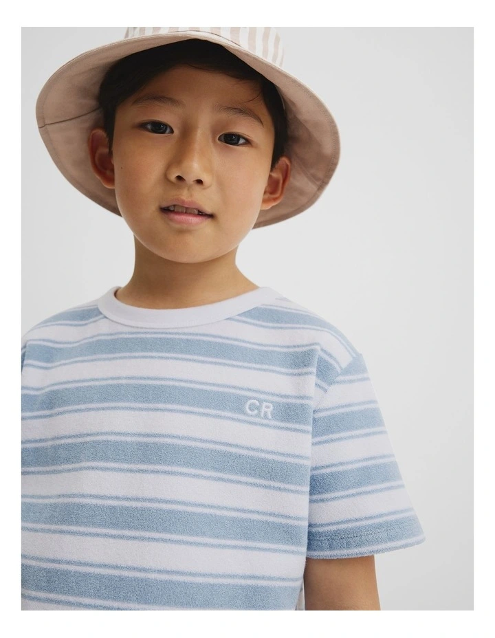 Organically Grown Cotton Relaxed Terry T-shirt in Ice Blue Stripe image 3