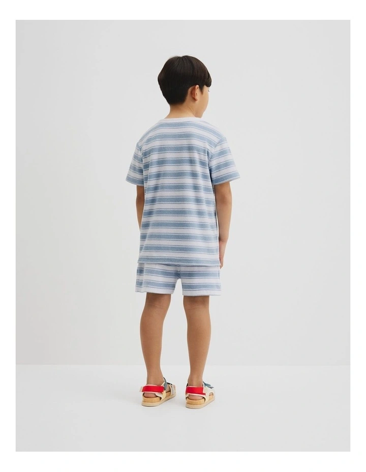 Organically Grown Cotton Relaxed Terry T-shirt in Ice Blue Stripe image 4