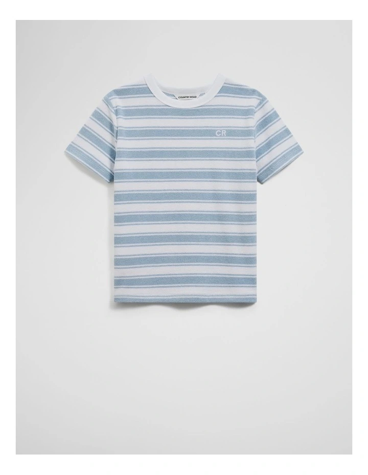 Organically Grown Cotton Relaxed Terry T-shirt in Ice Blue Stripe image 5