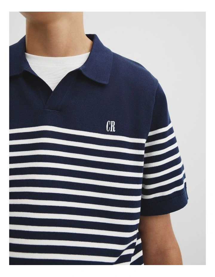 Teen Australian Cotton Stripe Knit Polo in Navy image 3