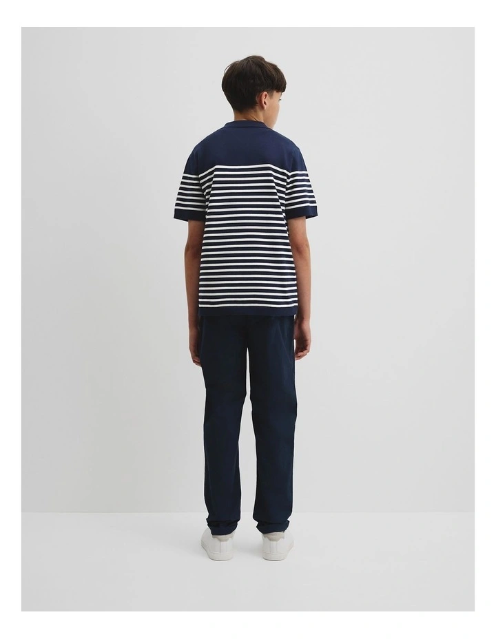 Teen Australian Cotton Stripe Knit Polo in Navy image 4