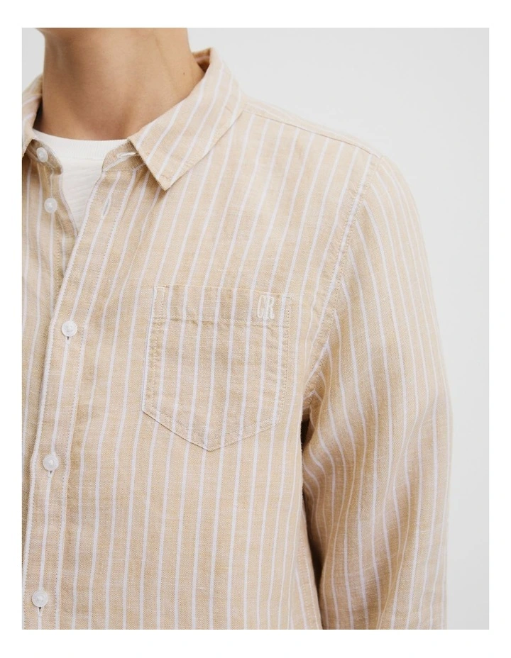 Teen Organically Grown Linen Long Sleeve Shirt in Latte Stripe image 4