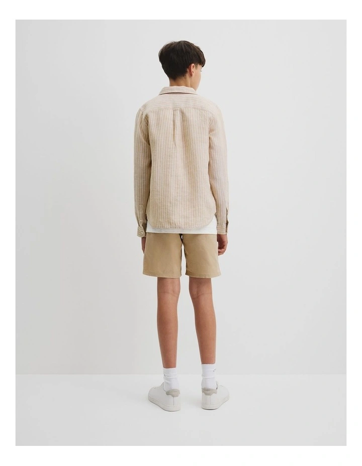 Teen Organically Grown Linen Long Sleeve Shirt in Latte Stripe image 5