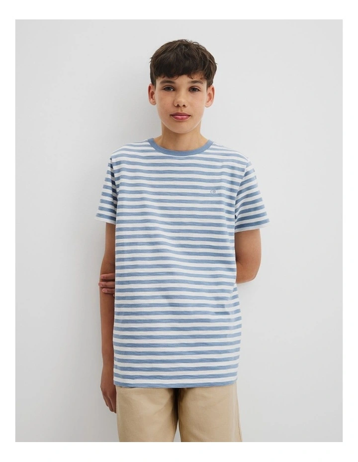 Teen Recycled Cotton Blend Stripe T-shirt in Slate Blue Stripe image 2