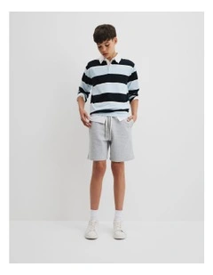 Teen Recycled Cotton Blend Long Sleeve Rugby T-shirt in Soft Blue Stripe