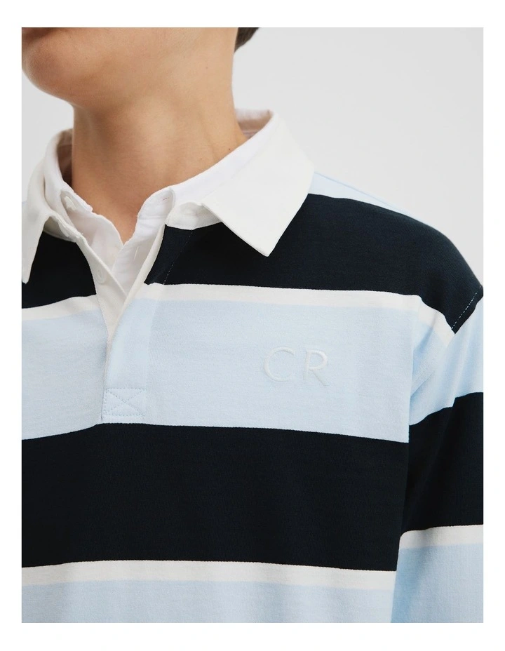 Teen Recycled Cotton Blend Long Sleeve Rugby T-shirt in Soft Blue Stripe image 3