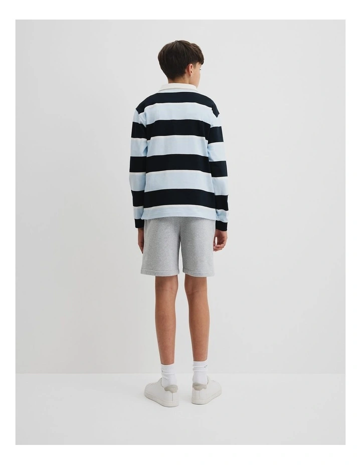 Teen Recycled Cotton Blend Long Sleeve Rugby T-shirt in Soft Blue Stripe image 4