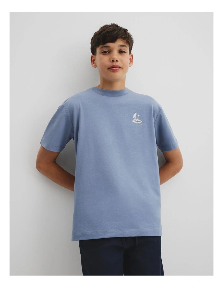 Teen Australian Cotton Island Print T-shirt in Slate Blue image 2
