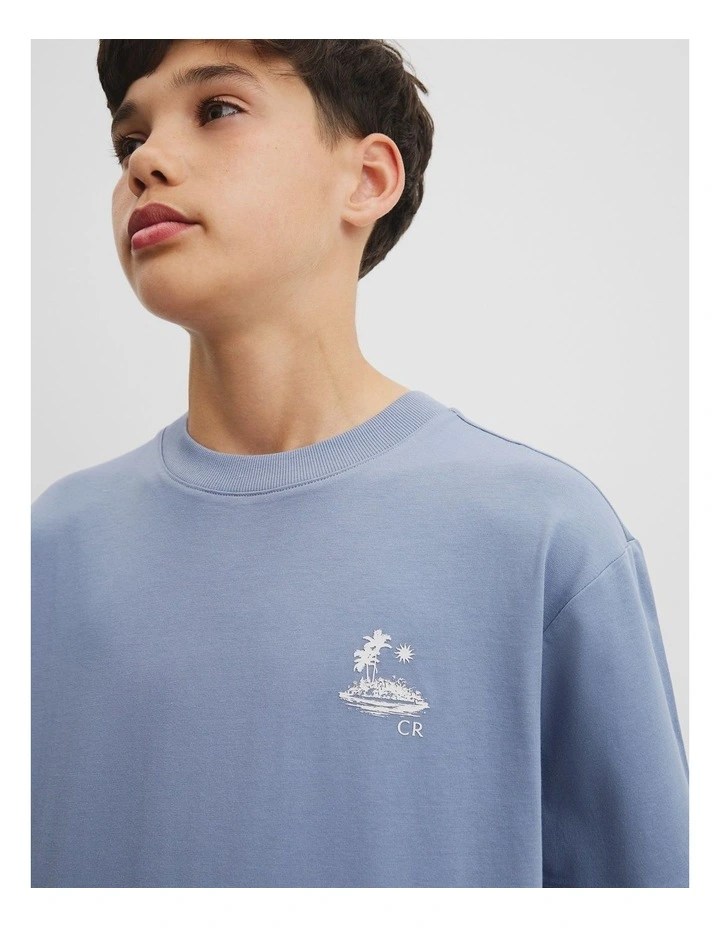 Teen Australian Cotton Island Print T-shirt in Slate Blue image 3