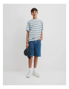Teen Australian Cotton Relaxed Stripe T-shirt in Soft Blue Stripe