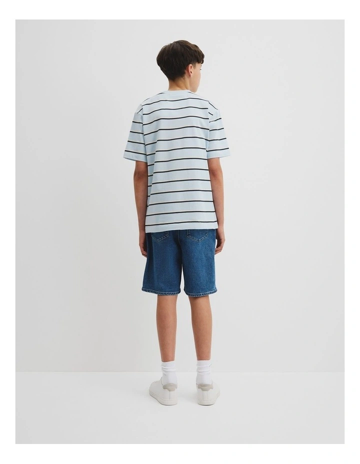 Teen Australian Cotton Relaxed Stripe T-shirt in Soft Blue Stripe image 4