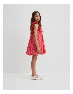 Organically Grown Cotton Broderie Mini Dress in Watermelon