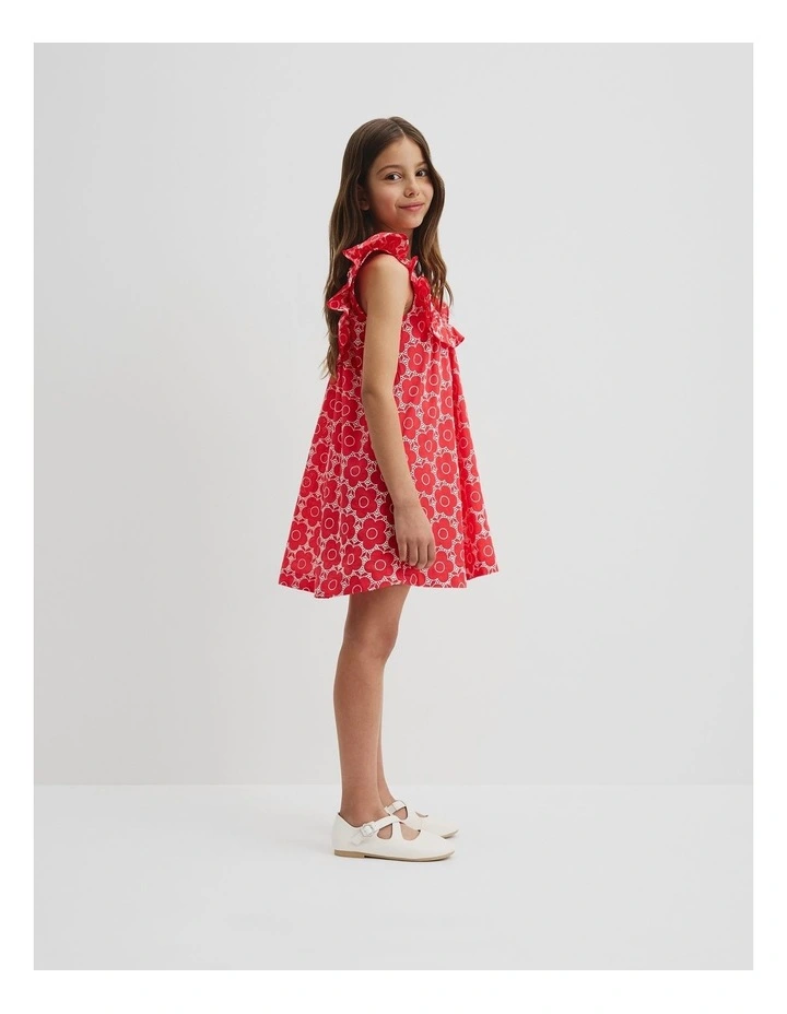 Organically Grown Cotton Broderie Mini Dress in Watermelon image 1