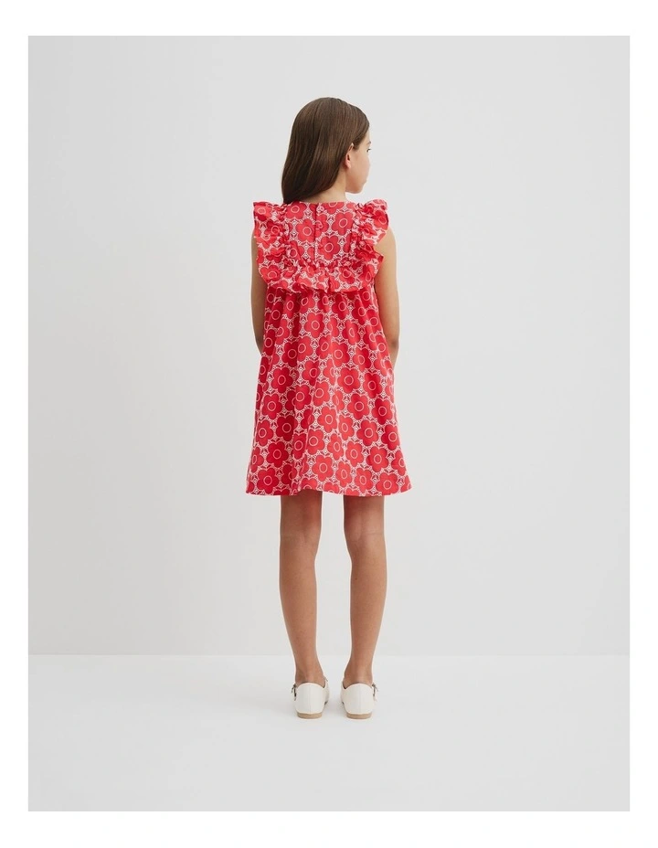 Organically Grown Cotton Broderie Mini Dress in Watermelon image 3