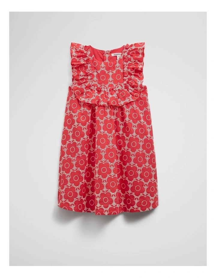Organically Grown Cotton Broderie Mini Dress in Watermelon image 4