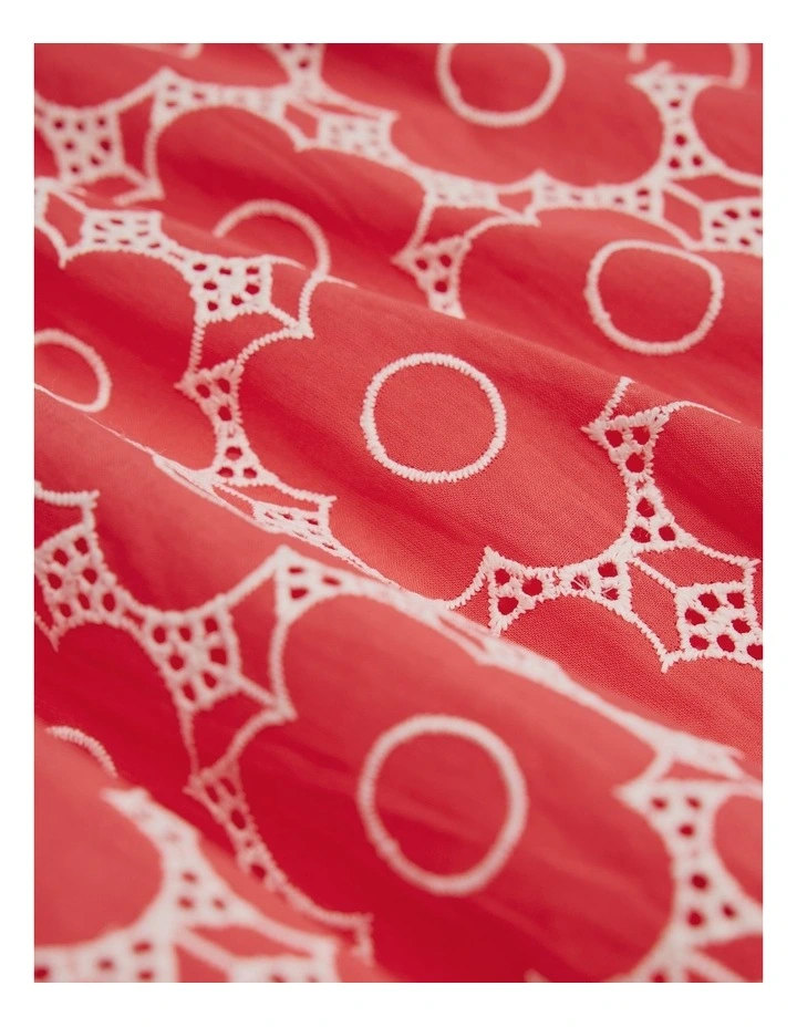 Organically Grown Cotton Broderie Mini Dress in Watermelon image 5