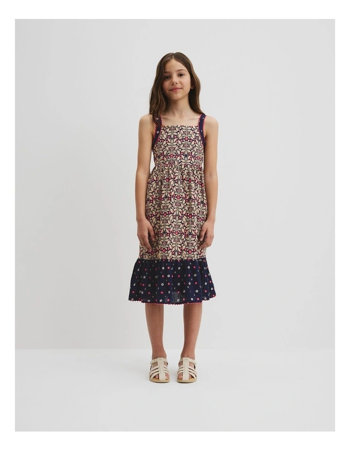 Organically Grown Cotton Spliced Midi Dress in Navy Floral image 1