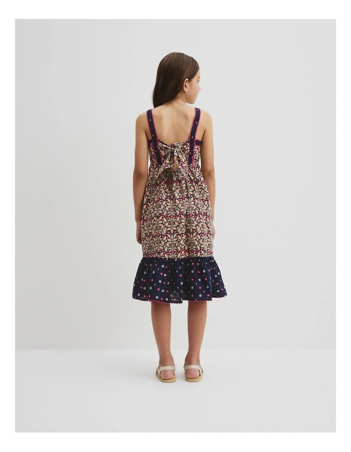 Organically Grown Cotton Spliced Midi Dress in Navy Floral image 3