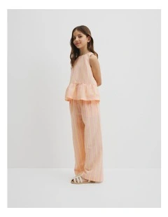 Linen Ruffle Top in Multi Stripe