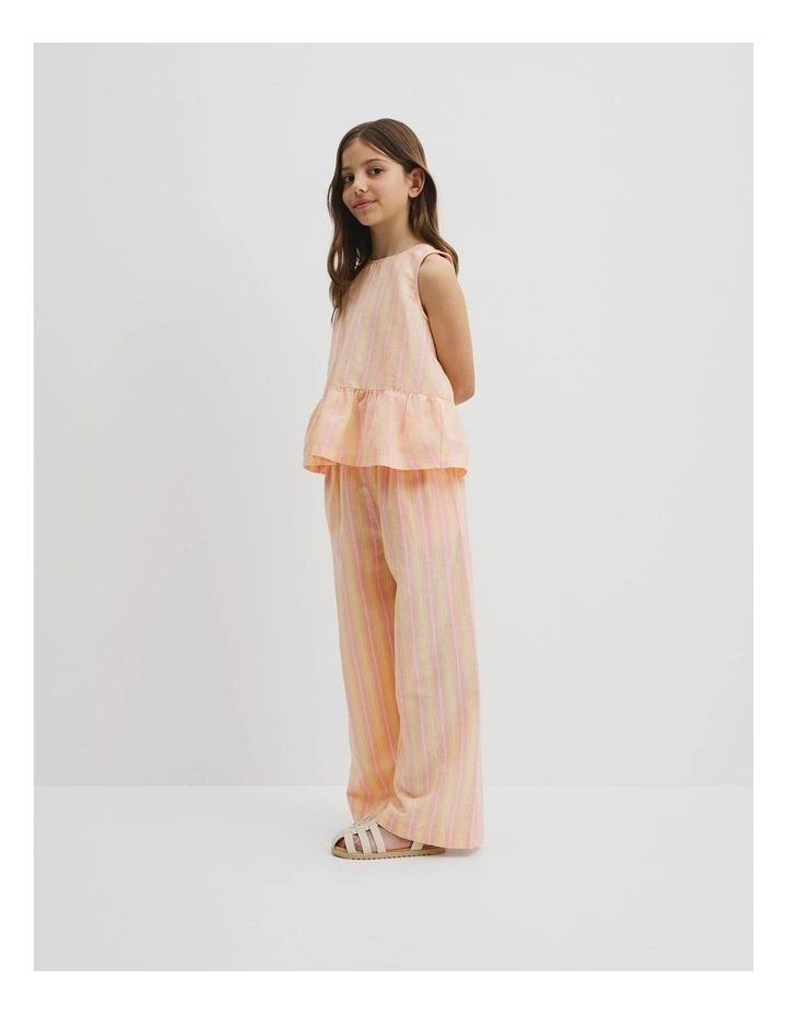 Linen Ruffle Top in Multi Stripe image 1