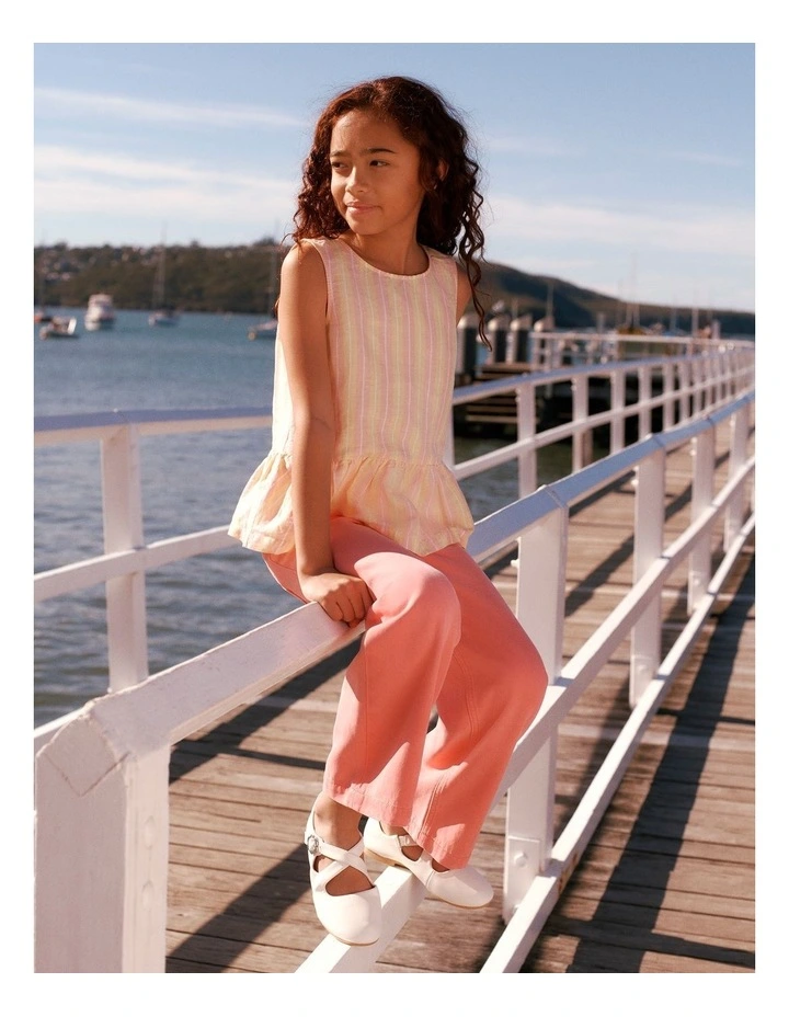 Linen Ruffle Top in Multi Stripe image 2
