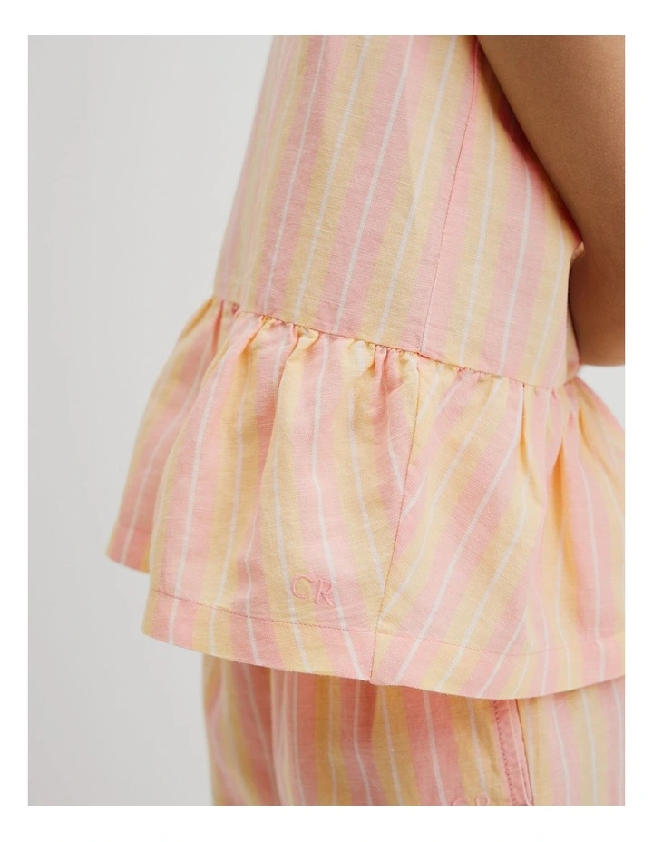 Linen Ruffle Top in Multi Stripe image 3