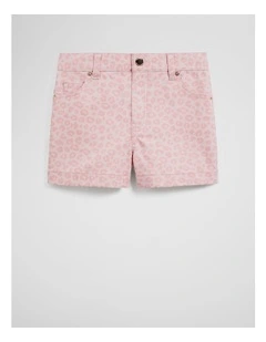 Hi Rise Denim Short in Pink Leopard