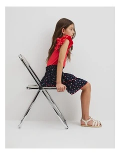 Organically Grown Cotton Tiered Ruffle Skirt in Navy Ditsy