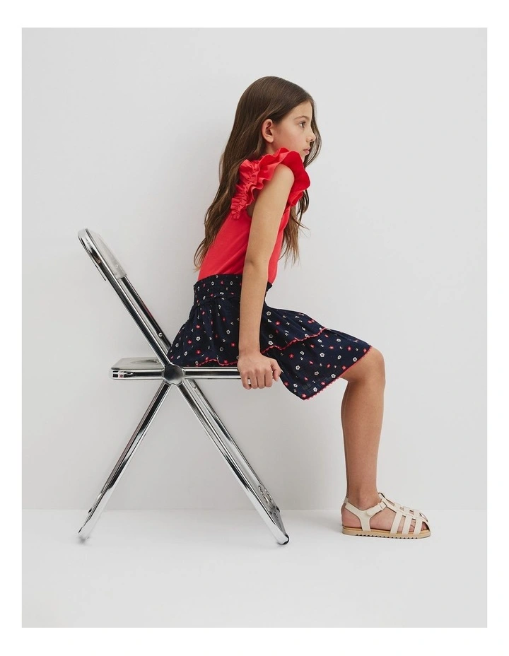 Organically Grown Cotton Tiered Ruffle Skirt in Navy Ditsy image 1