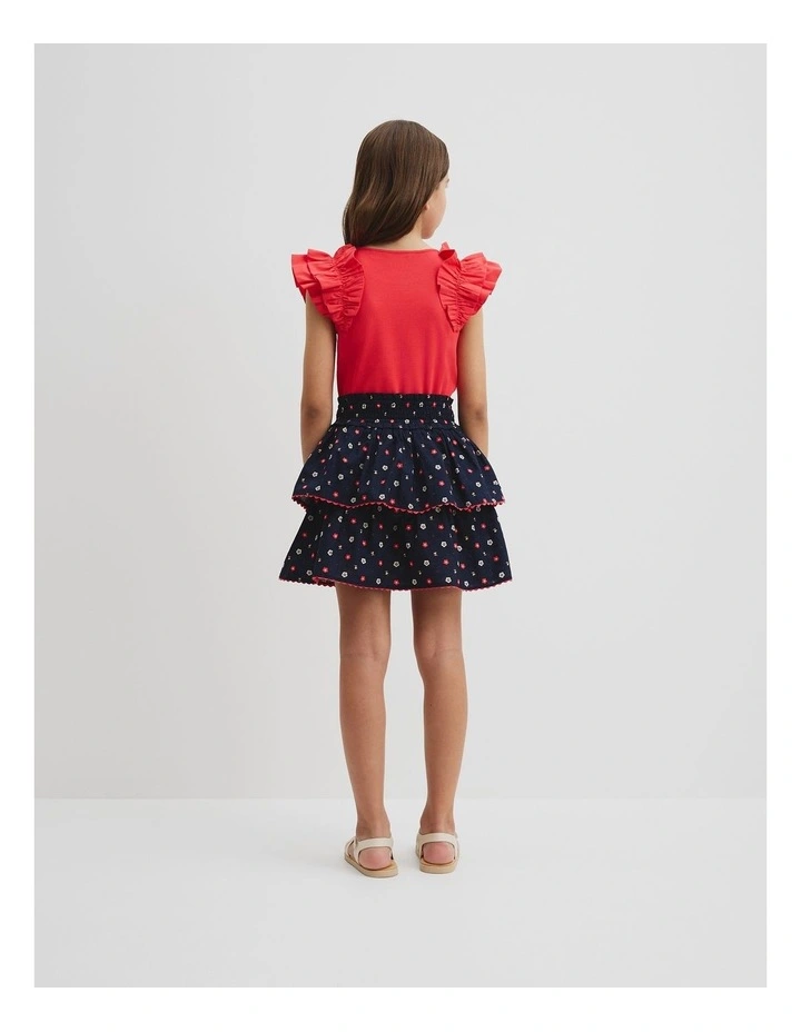 Organically Grown Cotton Tiered Ruffle Skirt in Navy Ditsy image 3