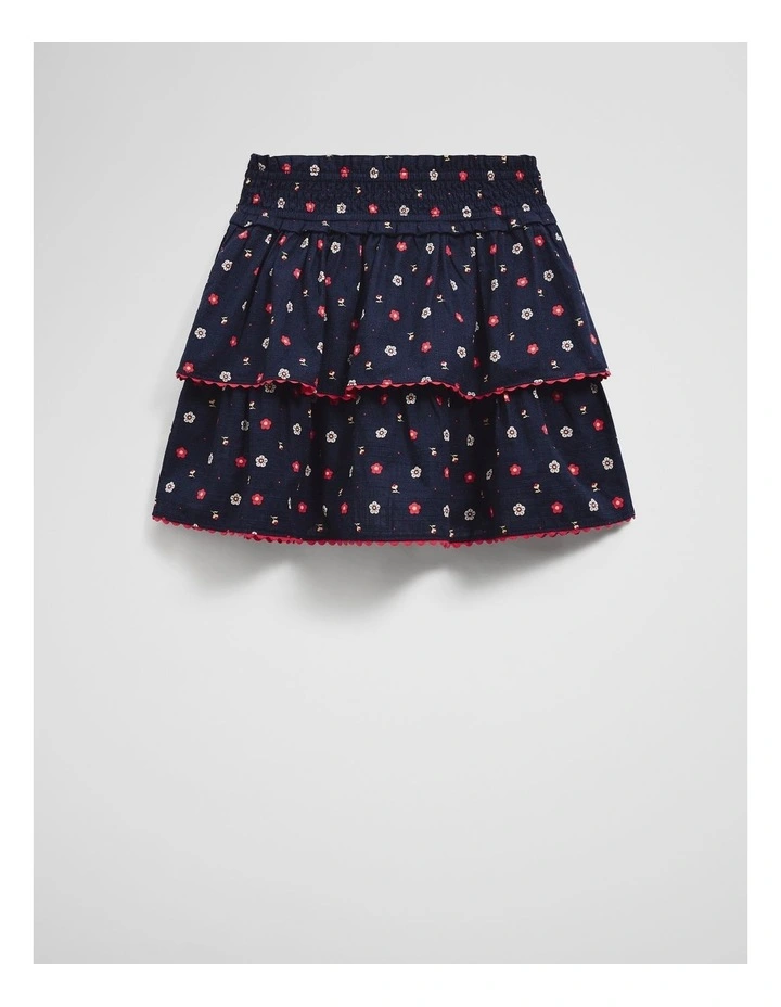 Organically Grown Cotton Tiered Ruffle Skirt in Navy Ditsy image 4
