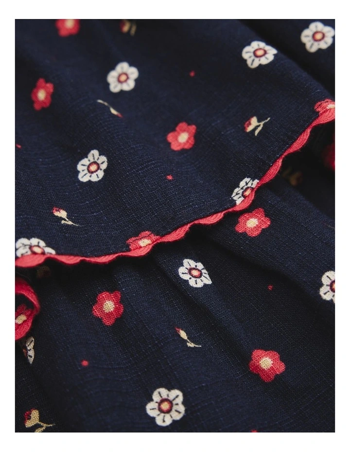 Organically Grown Cotton Tiered Ruffle Skirt in Navy Ditsy image 5